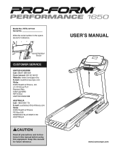 ProForm Performance 1650 Treadmill English Manual
