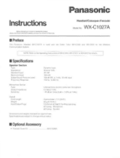 Panasonic WXC1027A WXC1027 User Guide