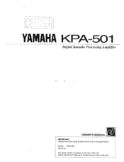 Yamaha KPA-501 KPA-501 OWNERS MANUAL