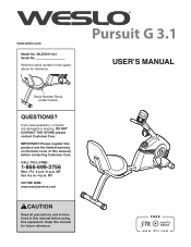 Weslo Pursuit G 3.1 Bike English Manual