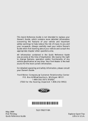 2005 Ford Explorer Sport Trac Quick Reference Guide 1st Printing
