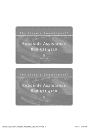 2012 Lincoln Navigator Roadside Assistance Card 1st Printing