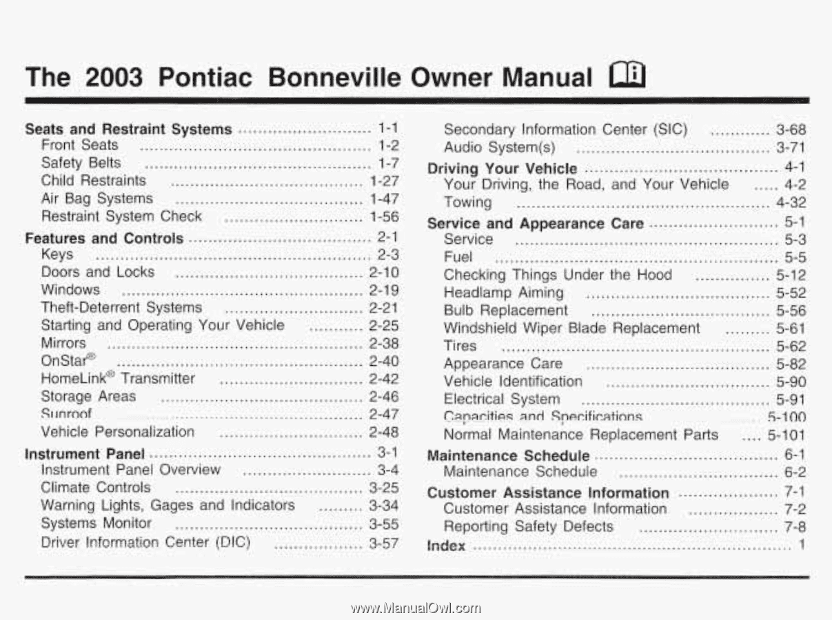 2003 Pontiac Bonneville Owner S Manual