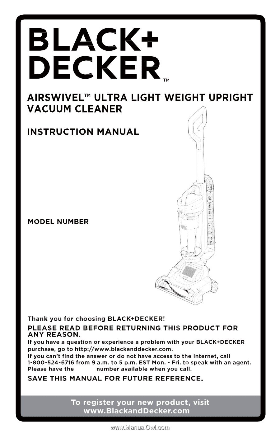 Vacuum Belt and Instruction Manual for Black+Decker Airswivel UltraLight  Weight