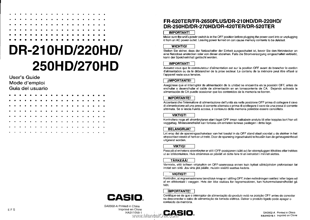 Cater Forfærdeligt kande Casio DR-250HD | User Guide
