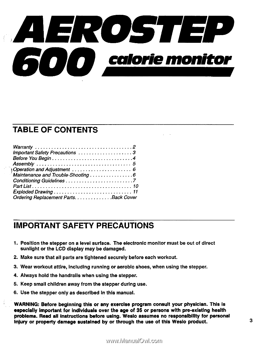 Weslo Aerostep 600 English Manual Page 5
