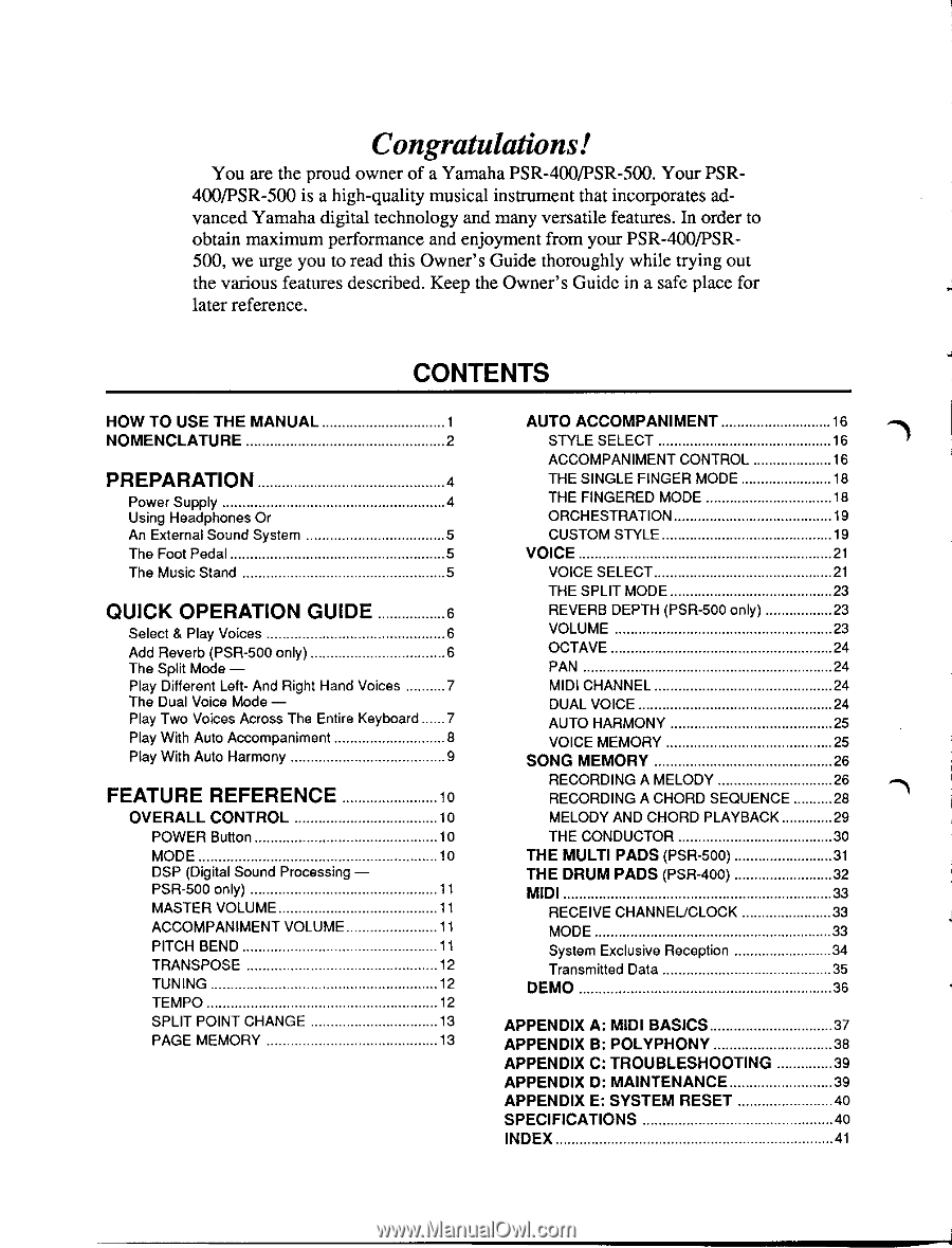 Yamaha PSR-500 | Owner's Manual (image) - Page 2