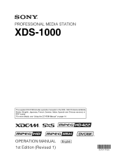 Sony XDS1000 User Manual (XDS-1000 Operation Manual for Firmware Version 1.1)