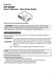 Hitachi CP-X600 User Manual