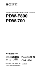 Sony PDW700 User Manual (PDW-700 / PDW-F800 Operation Manual for Firmware Version 1.5 (Ed. 1 Rev. 3))