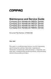 HP N610c Compaq Evo Notebook N600c, N610c, N610v and N620c Notebook PCs - Maintenance and Service Guide