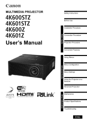 Canon REALiS LCOS 4K600Z 4K600STZ 4K601STZ 4K600Z 4K601Z Users Manual