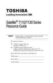 Toshiba Satellite Pro T110 Resource Guide