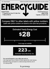Avanti VF306 Energy Guide Label