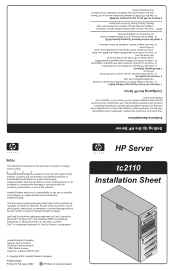 HP Tc2110 hp server tc2110 installation sheet (English)