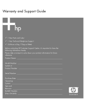 HP Pavilion a1100 Warranty and Support Guide: In Home - 1 year