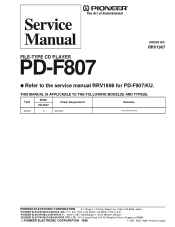 Pioneer PD-F807 Service Manual