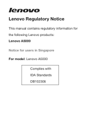 Lenovo A5000 Lenovo A5000 Regulatory Notice (Singapore)