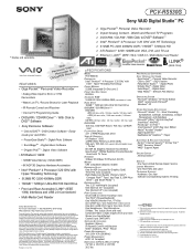 Sony PCV-RS530G Marketing Specifications