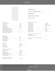 Frigidaire FFUE2022AW Product Specifications Sheet