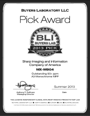 Sharp MX-M904 - Pick Award - 2013 BLI Certificate