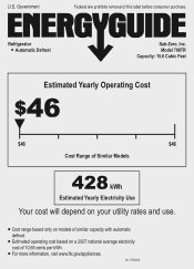 Sub-Zero 700TR 700TR Energy Guide