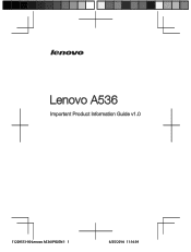 Lenovo A536 (English for Romania Group) Important Product Information Guide - Lenovo A536 Smartphone