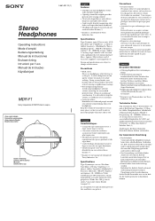 Sony MDR-F1 Operating Instructions