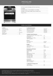 Frigidaire GCFG3060BF Product Specifications Sheet