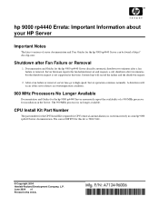 HP 9000 rp4410-4 Errata: Important Information about your HP Server - hp 9000 rp4440