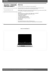 Toshiba Satellite L750 PSK36A-04N011 Detailed Specs for Satellite L750 PSK36A-04N011 AU/NZ; English