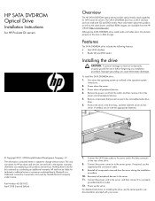 HP ProLiant DL170e HP SATA DVD-ROM Optical Drive Installation Instructions for HP ProLiant DL servers