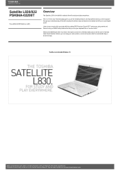 Toshiba Satellite L830 PSK84A Detailed Specs for Satellite L830 PSK84A-02200T AU/NZ; English