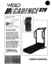 Weslo Cadence 920 Treadmill English Manual