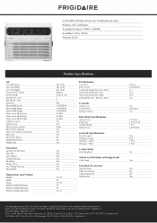 Frigidaire FHWC124WB1 Product Specifications Sheet