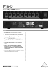 Behringer POWERPLAY P16-D Specifications Sheet