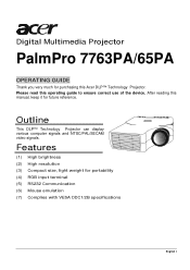 BenQ PalmPro 7763PA User Manual for the 7763PA and 7765PA projectors