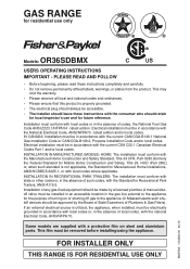 Fisher and Paykel OR36SDBMX1 Installation Manual