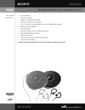 Sony D-FJ003 Marketing Specifications