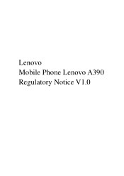 Lenovo A390 Lenovo A390 Regulatory Notice V1.0
