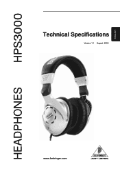 Behringer HEADPHONES HPS3000 Specifications Sheet