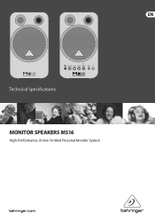 Behringer MONITOR SPEAKERS MS16 Specifications Sheet