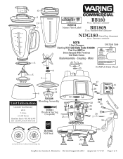 Waring BB180S Parts List and Exploded Diagram
