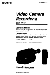 Sony CCD-TR40 Primary User Manual