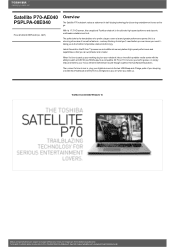 Toshiba Satellite P70 PSPLPA-08E040 Detailed Specs for Satellite P70 PSPLPA-08E040 AU/NZ; English