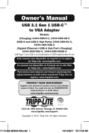 Tripp Lite U44406NVUBC Owners Manual for USB 3.1 Gen 1 USB-C to VGA Adapter English