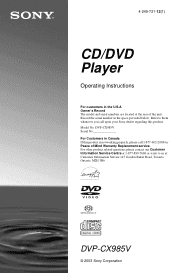 Sony DVP-CX985V Operating Instructions