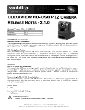 Vaddio Vaddio ClearVIEW HD-USB ClearVIEW HD-USB Camera Slotcard Release Notes Update 2.1.0
