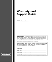 HP Presario SR1500 Warranty and Support Guide - 1 year parts and labor