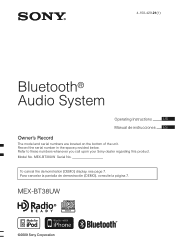 Sony MEX-BT38UW - Bt Slot Usb 1wire Manual